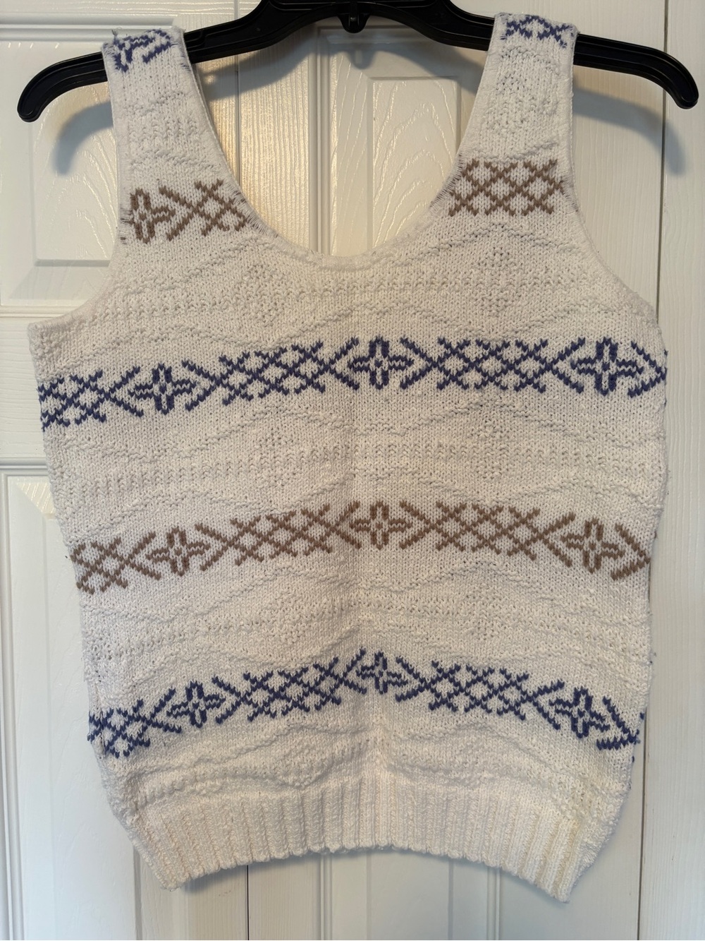 Vintage 90s Savannah Fair Isle Knit Sweater Vest Cream Blue Small S